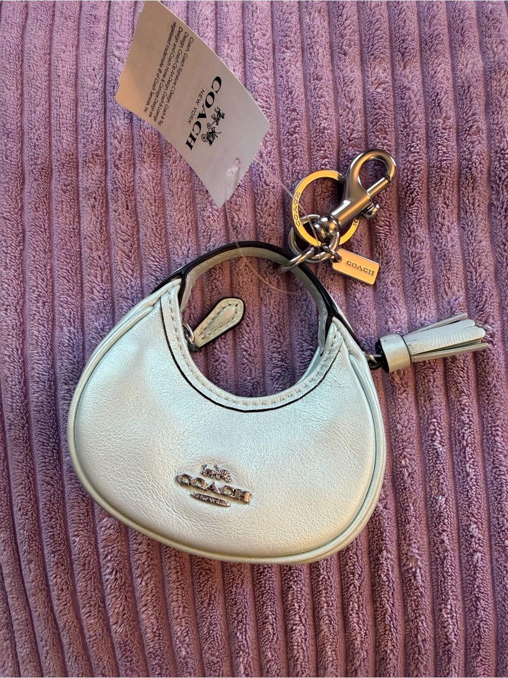 COACH Carmen Bag Charm Pearlized Leather Silver/Green